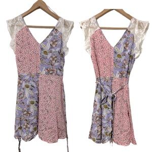 ASOS Sisters Of The Tribe Mixed Print Skater Purple & Pink Floral Dress Sz 10/M
